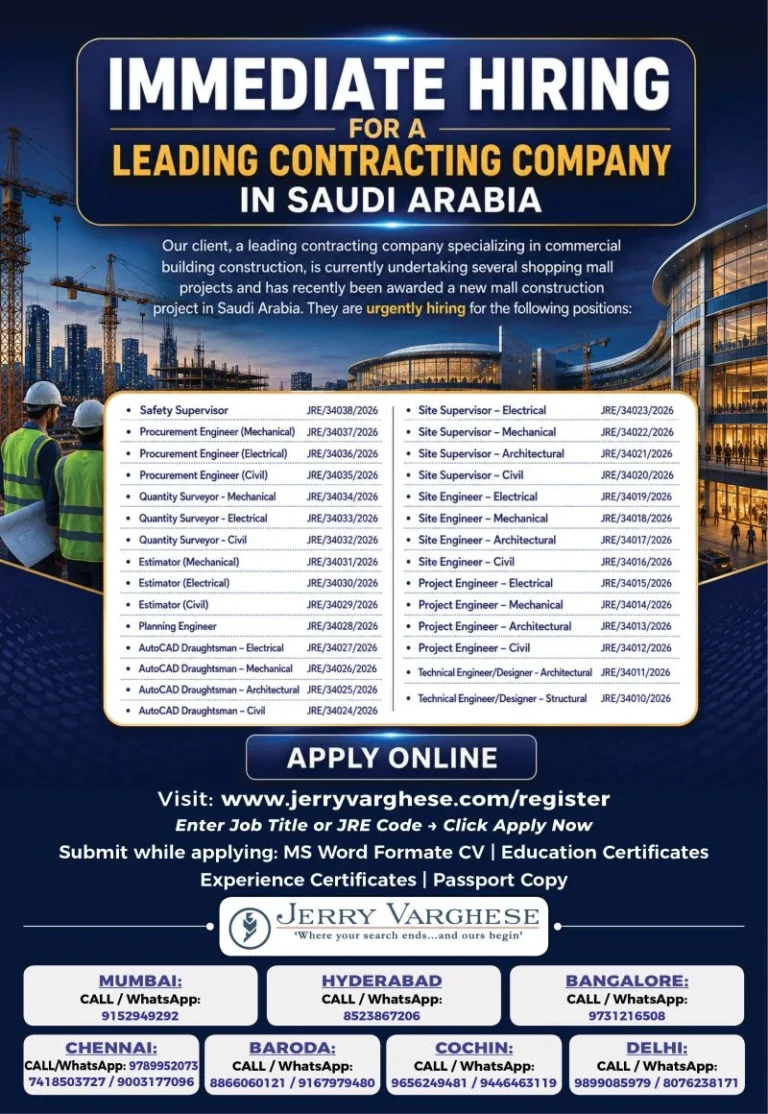 Immediate Hiring for a Leading Contracting Company in Saudi Arabia – Multiple Engineering & Construction Vacancies