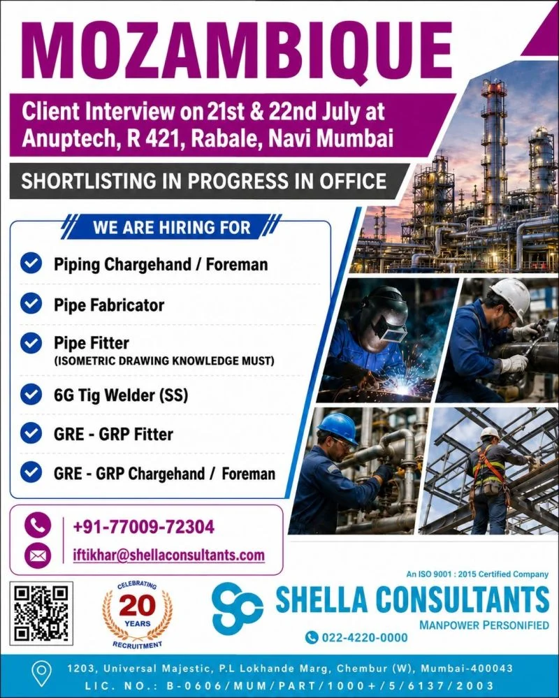 Mozambique Oil & Gas Shutdown Project Jobs 2026 – Client Interview in Navi Mumbai