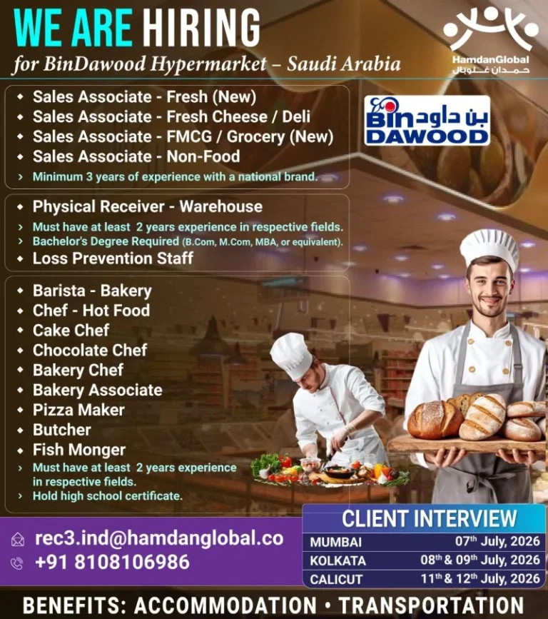 BinDawood Hypermarket Saudi Arabia Hiring 2026 – Client Interview in India | Apply Now