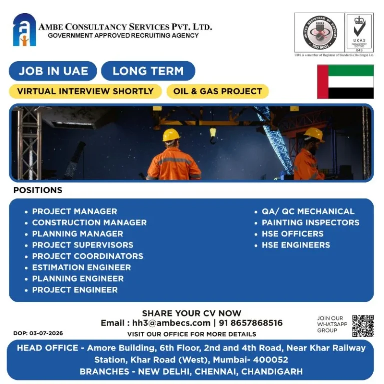 UAE Oil & Gas Project Jobs 2026 – Long-Term Vacancies | Virtual Interview