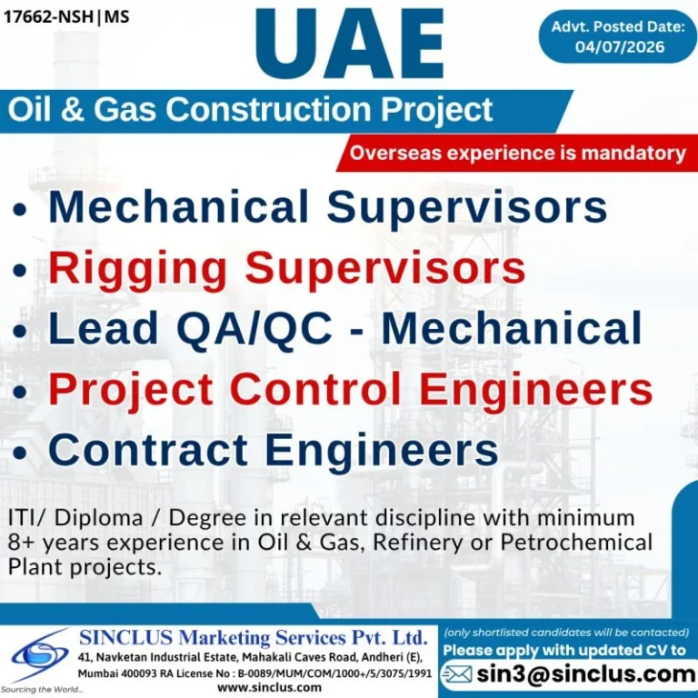 UAE Oil & Gas Construction Project Jobs 2026 – Mechanical, Rigging, QA/QC & Engineering Vacancies