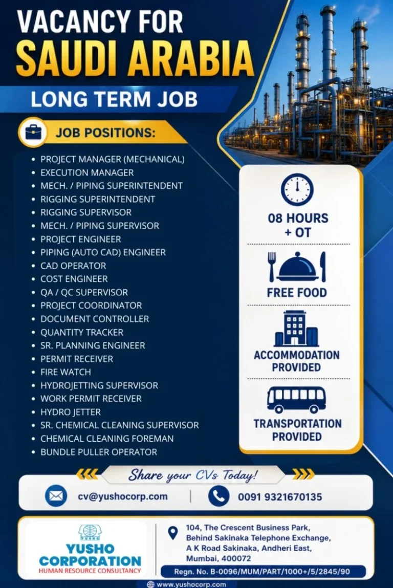 Saudi Arabia Long-Term Job Vacancies 2026 – Multiple Engineering & Construction Positions