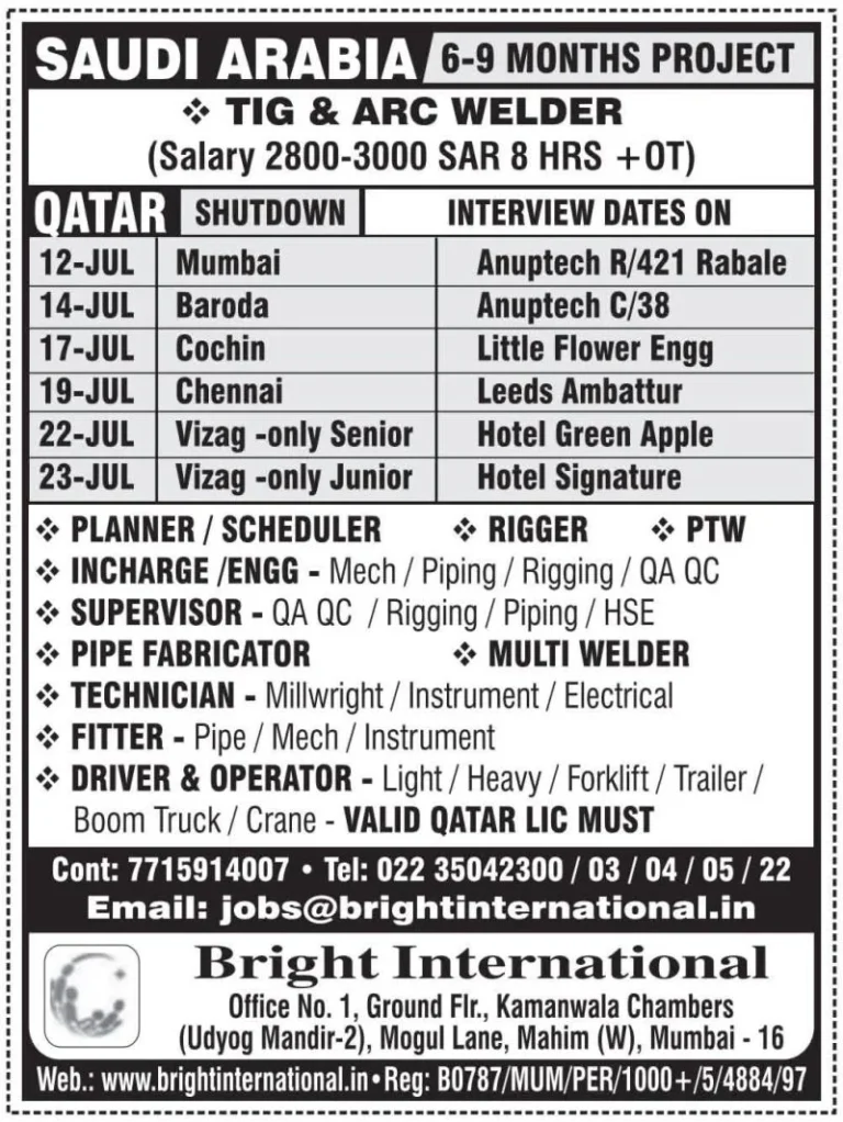 Saudi Arabia & Qatar Shutdown Project Jobs 2026 – TIG & ARC Welders, Riggers, QA/QC, Pipe Fabricators & More