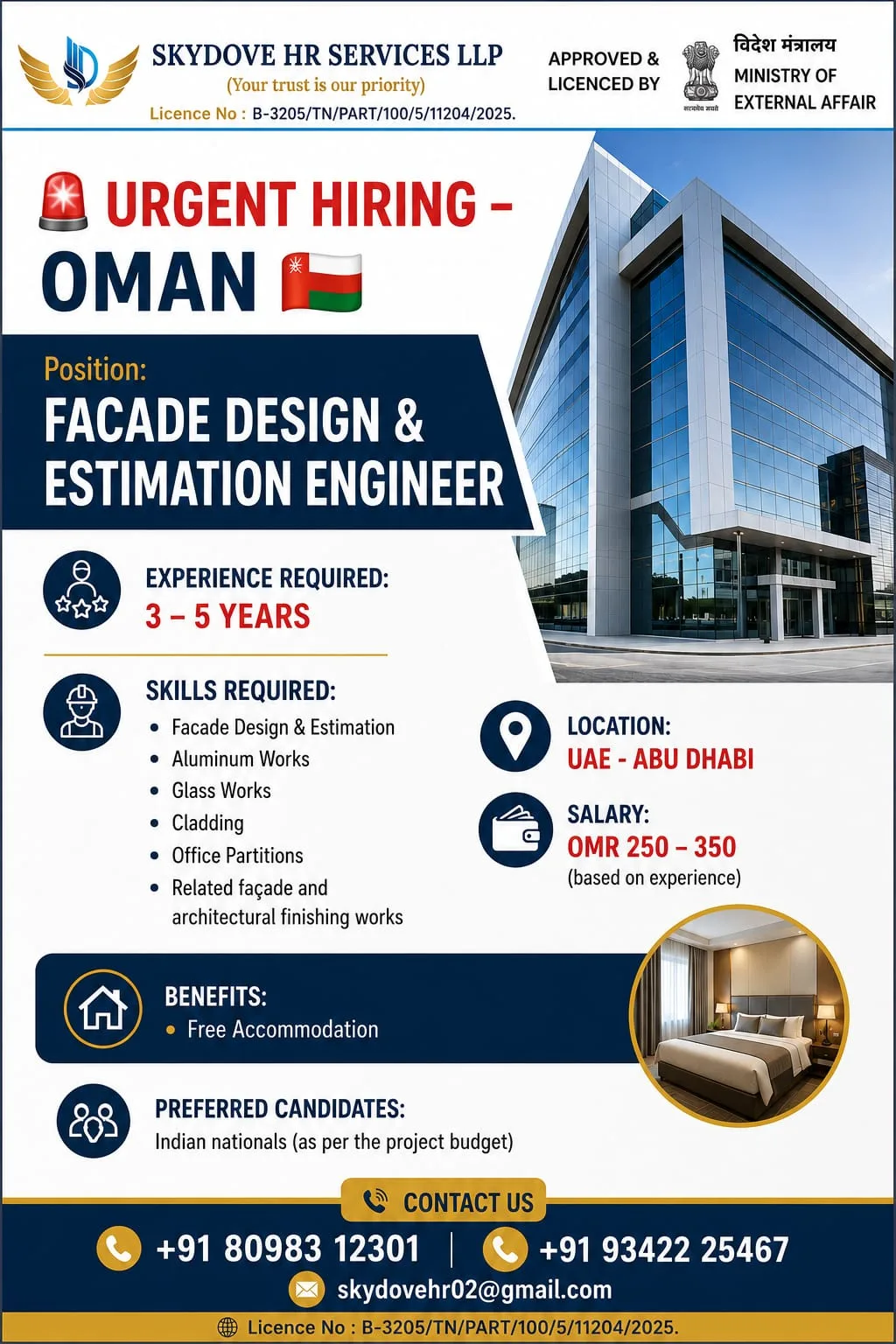 Facade Design & Estimation Engineer Jobs in Oman 2026 | Free Accommodation | Apply Now