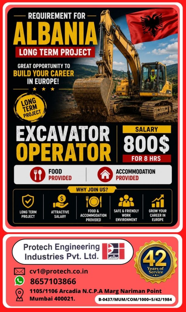Excavator Operator Jobs in Albania 2026 | Long-Term Europe Project | Food & Accommodation Provided