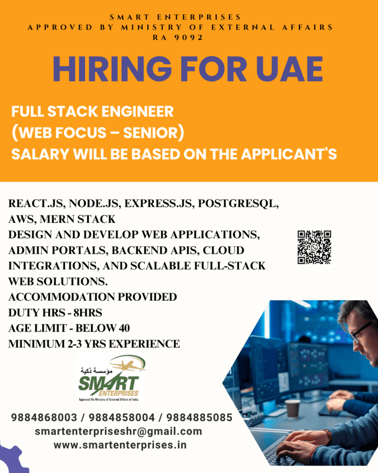 Full Stack Engineer (Web Focus – Senior) Jobs in UAE | Smart Enterprises Recruitment 2026