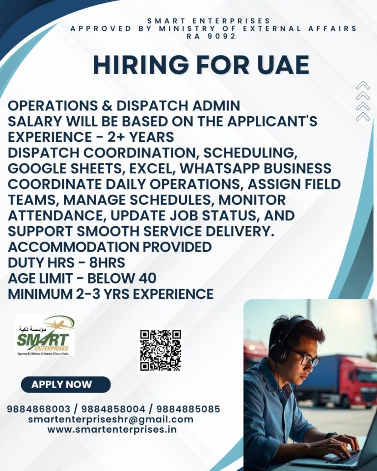Operations & Dispatch Admin Jobs in UAE 2026 – Apply Now | Smart Enterprises