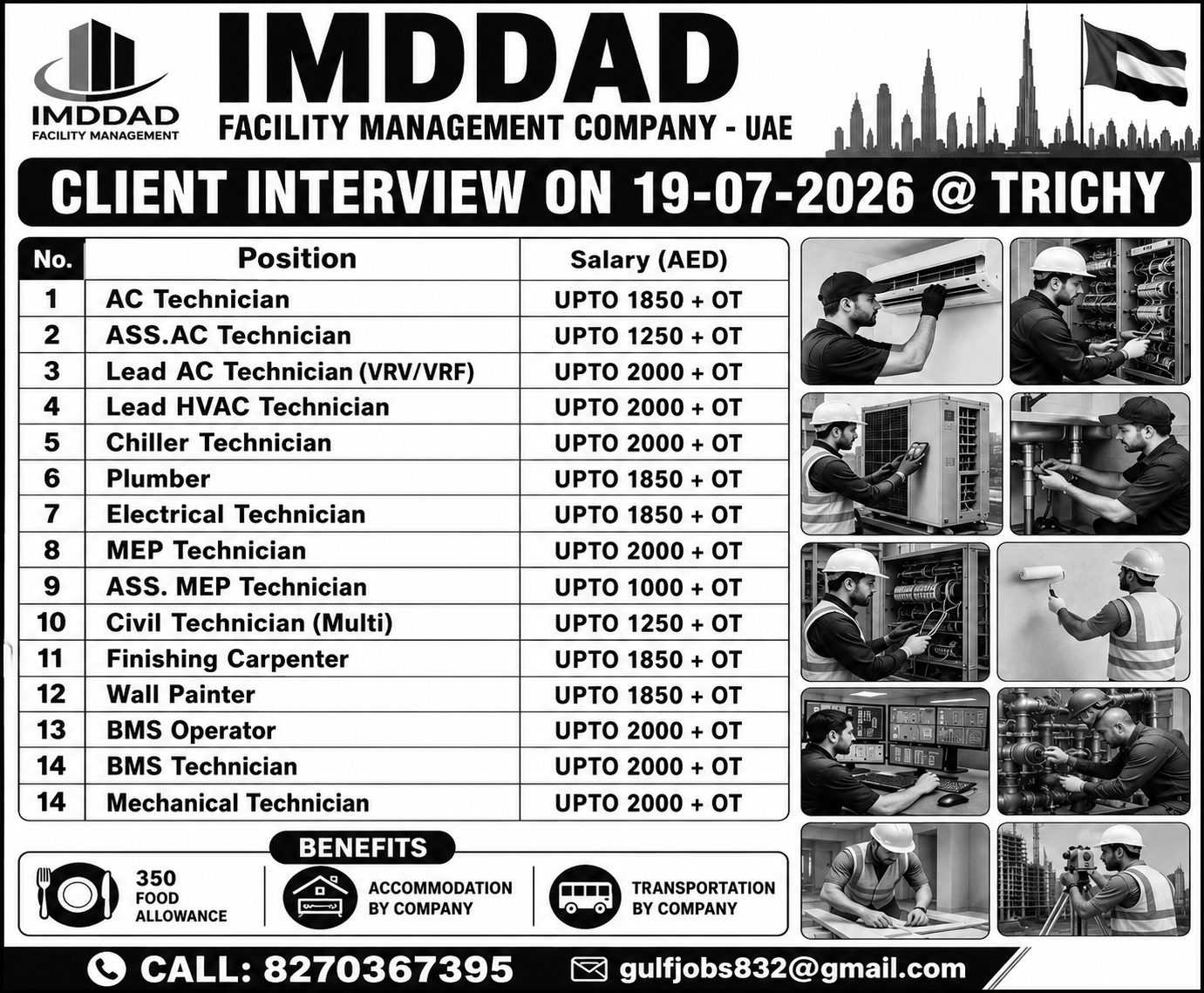 IMDDAD Facility Management Company UAE Jobs 2026 – Client Interview on 19 July at Trichy