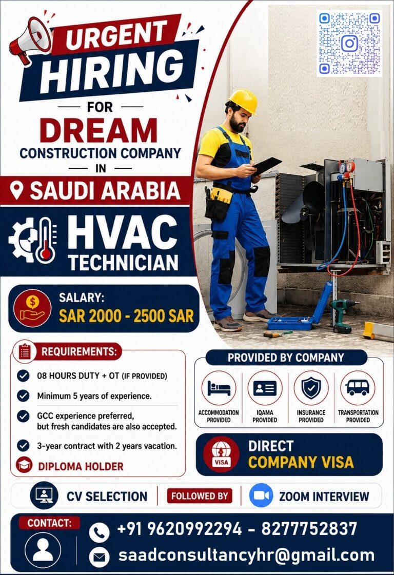 HVAC Technician Jobs in Saudi Arabia – Dream Construction Company | Direct Company Visa
