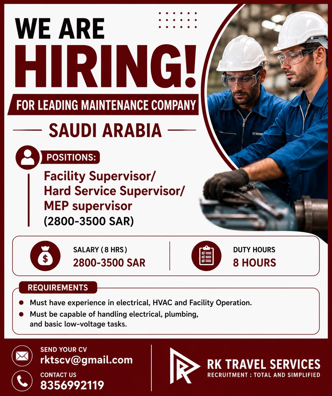 Facility Supervisor / Hard Service Supervisor / MEP Supervisor Jobs in Saudi Arabia | Apply Now