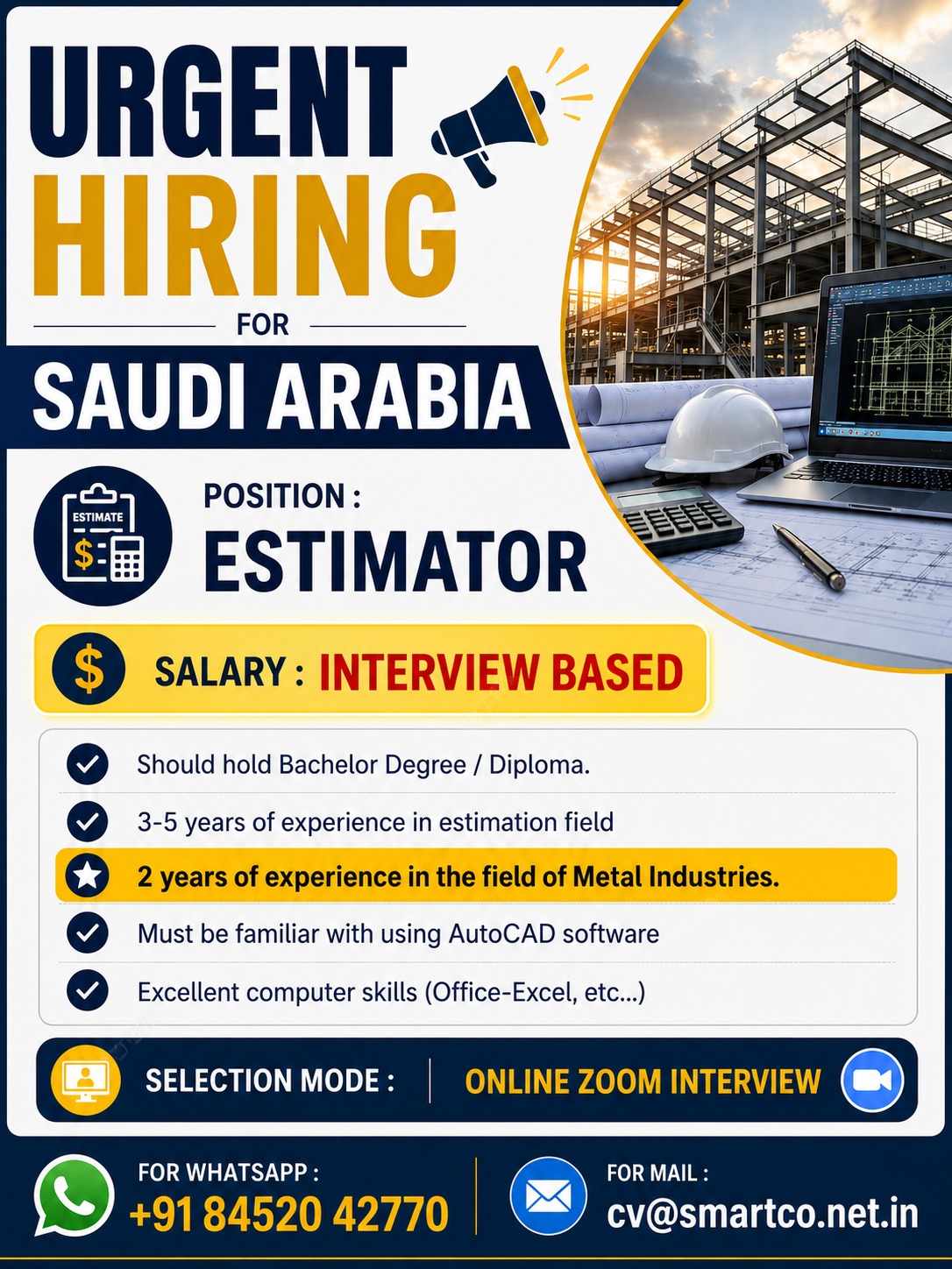Estimator Jobs in Saudi Arabia 2026 | Online Zoom Interview | Apply Now