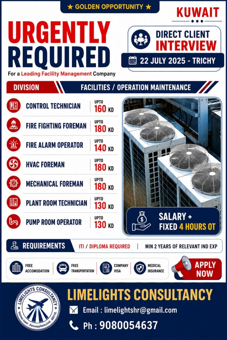 Kuwait Facility Management Jobs 2026 – Direct Client Interview in Trichy | Apply Now