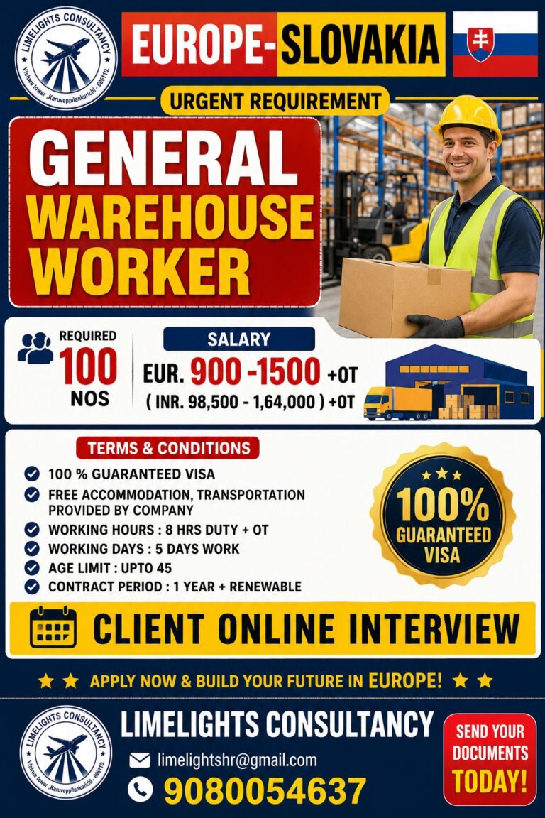 General Warehouse Worker Jobs in Slovakia 2026 – Urgent Hiring | Salary Up to €1,500 + OT