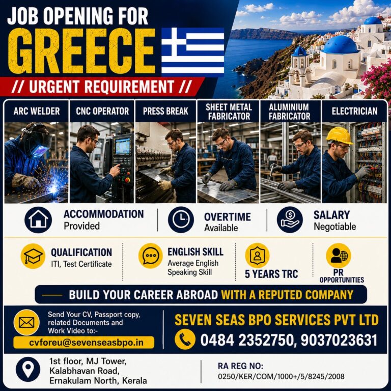 Greece Job Openings 2026 – ARC Welder, CNC Operator, Electrician & Fabricator Jobs | Apply Now