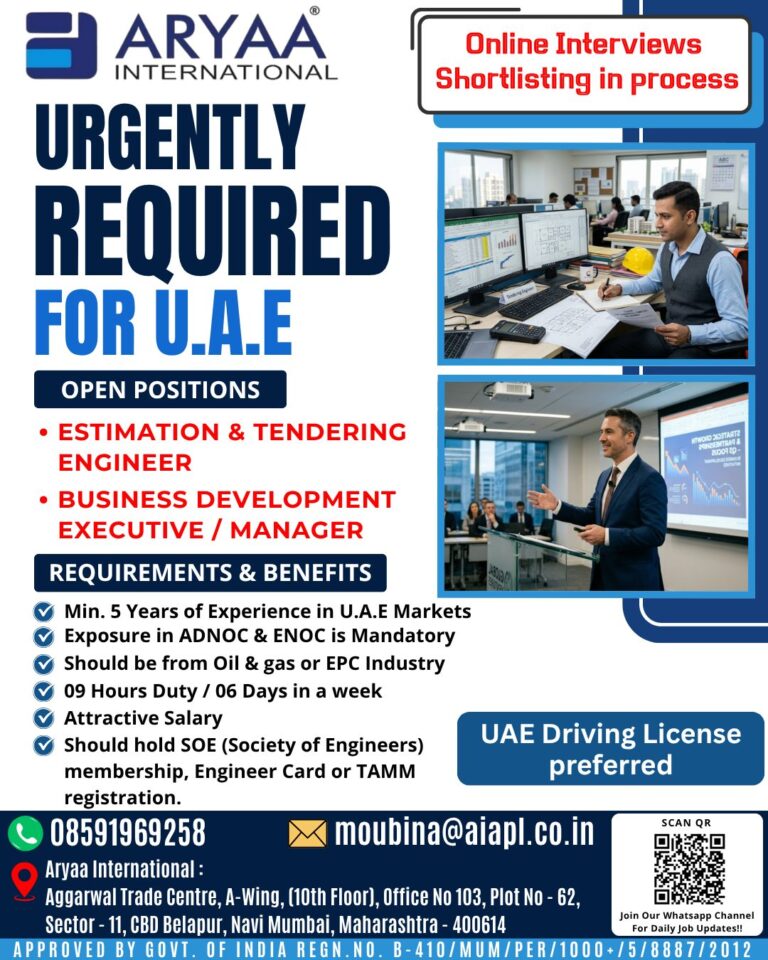 Urgently Required for UAE – Estimation Engineer & Business Development Jobs | Apply Now