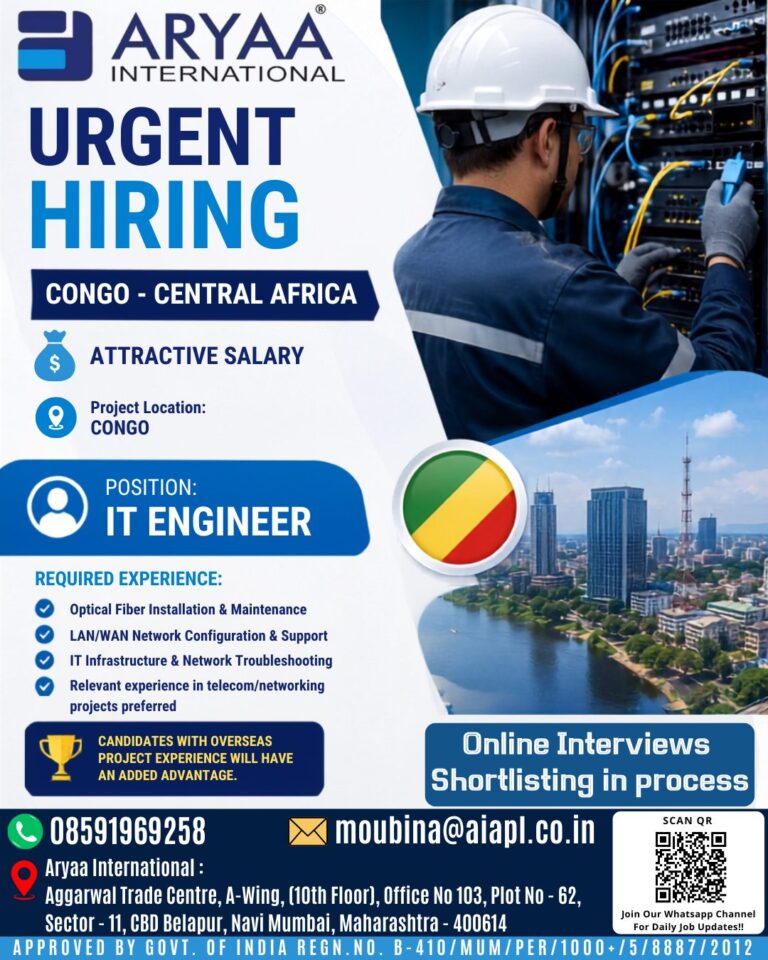 IT Engineer Jobs in Congo – Aryaa International Recruitment 2026
