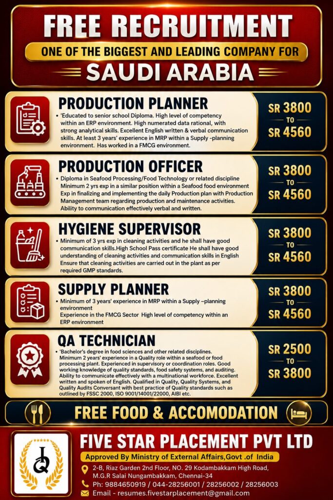 Production & Supply Chain Jobs in Saudi Arabia – Free Recruitment 2026 | Apply Now