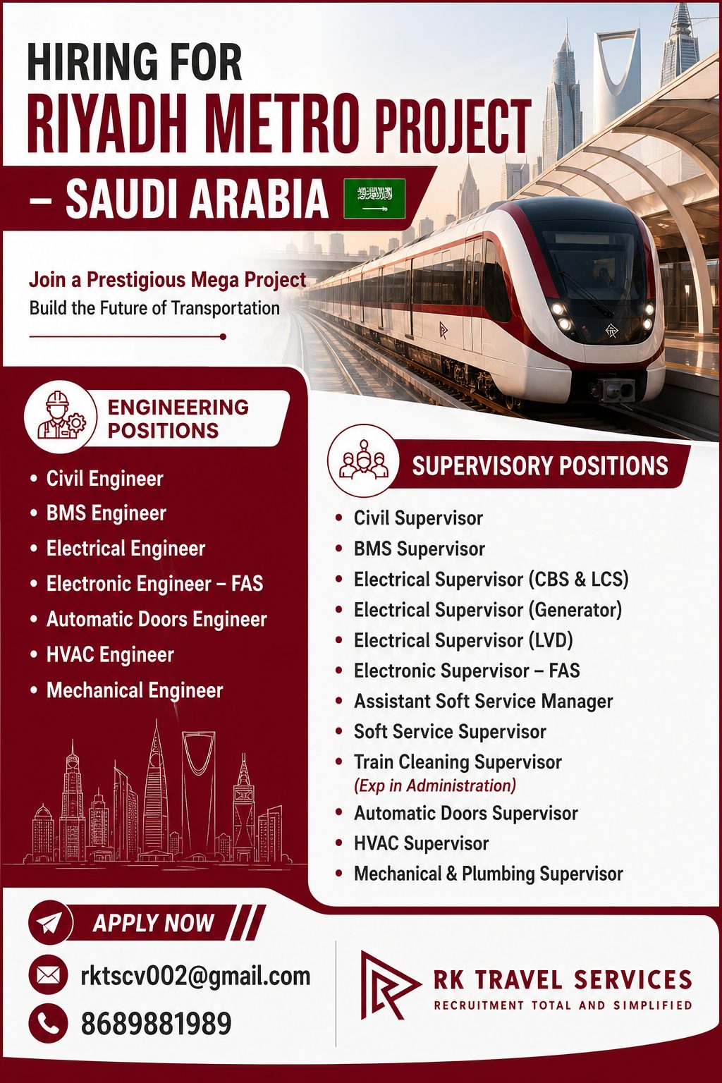 Riyadh Metro Project Saudi Arabia Hiring 2026 – Engineering & Supervisory Jobs | Apply Now