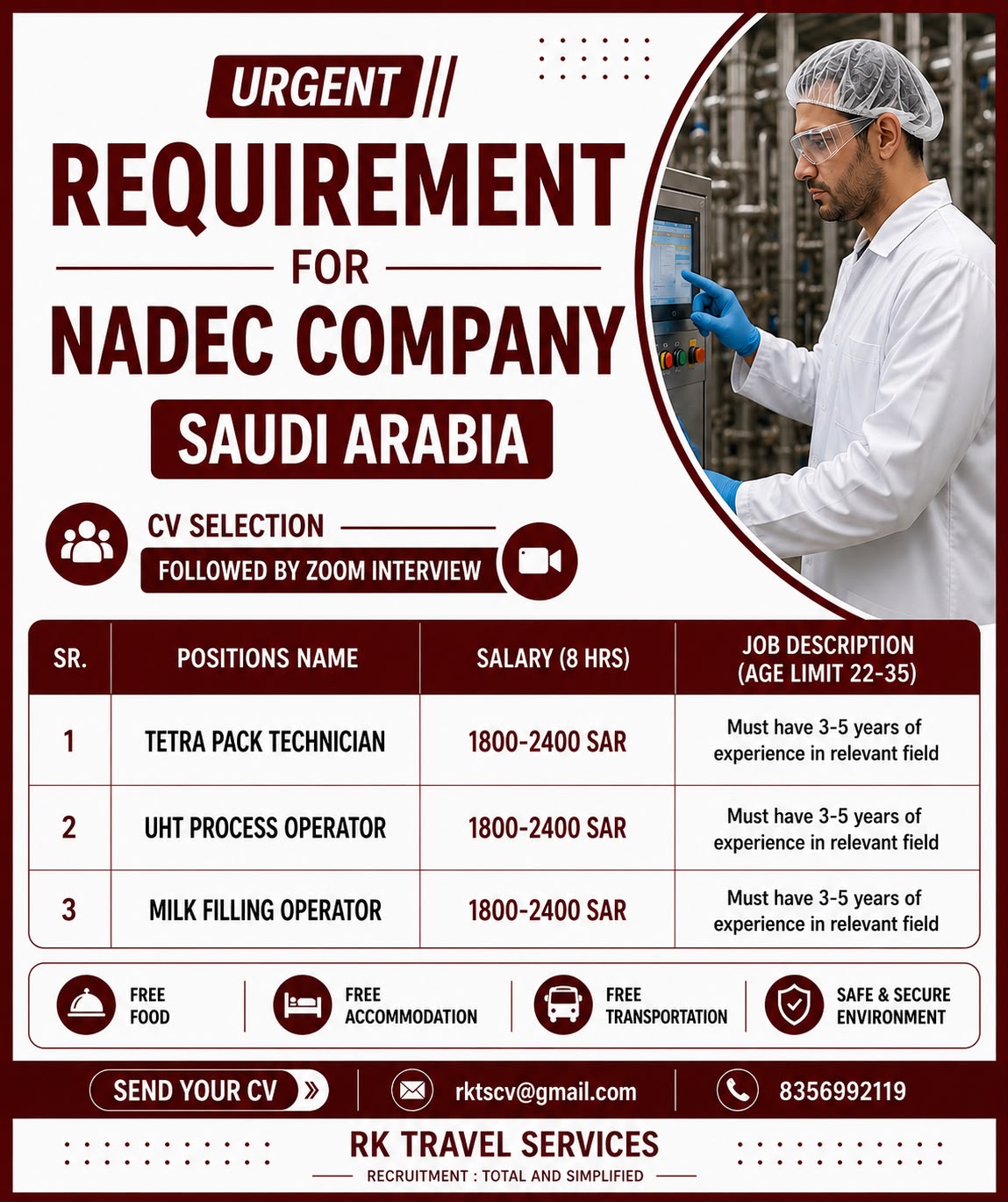 NADEC Saudi Arabia Recruitment 2026 – Tetra Pack Technician, UHT Process Operator & Milk Filling Operator Jobs