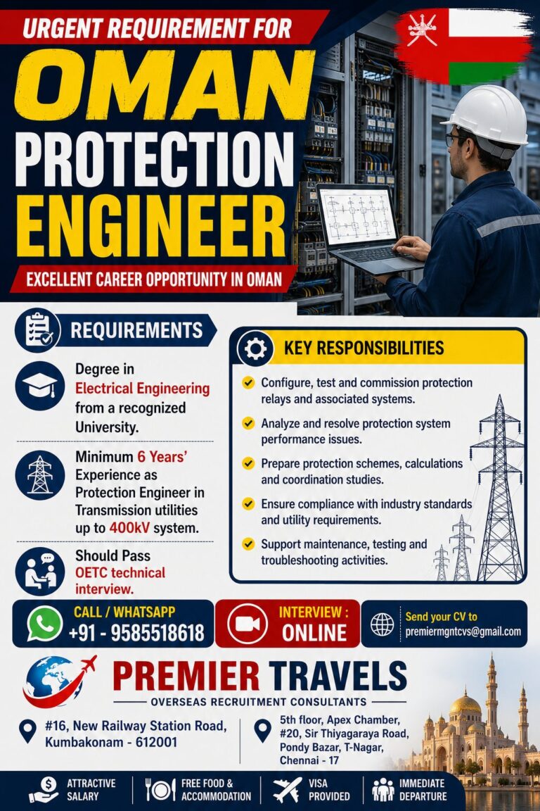Protection Engineer Jobs in Oman 2026 – Online Interview | Free Food, Accommodation & Visa