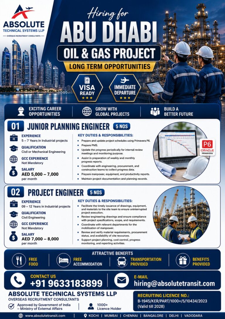 Abu Dhabi Oil & Gas Project Jobs 2026 – Junior Planning Engineer & Project Engineer Vacancies | Apply Now