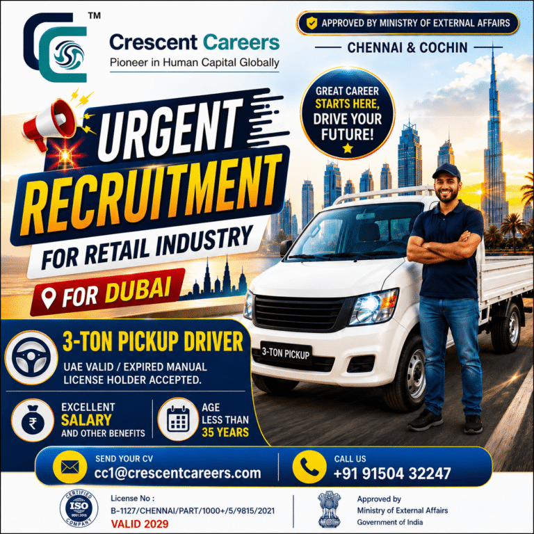 Urgent Recruitment for 3-Ton Pickup Drivers in Dubai – Apply Now