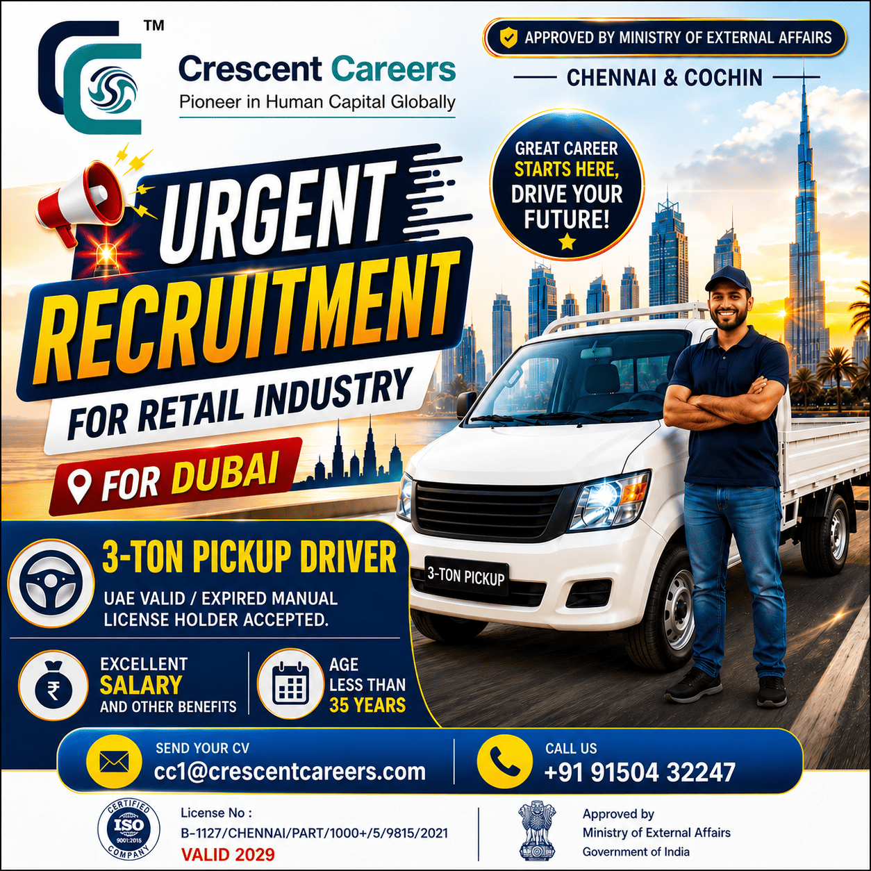 Urgent Recruitment for 3-Ton Pickup Drivers in Dubai – Apply Now