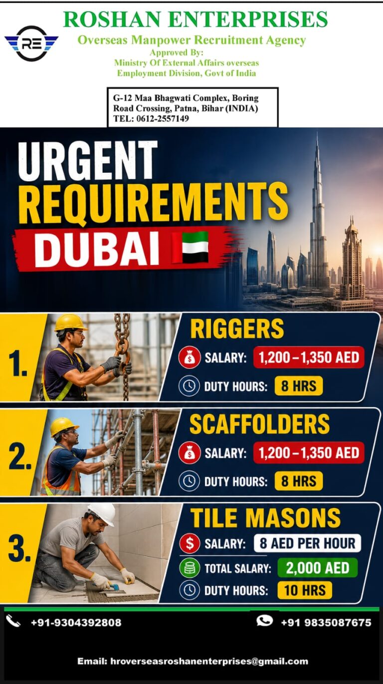 Dubai Urgent Job Vacancies 2026 | Riggers, Scaffolders & Tile Masons | Free Recruitment