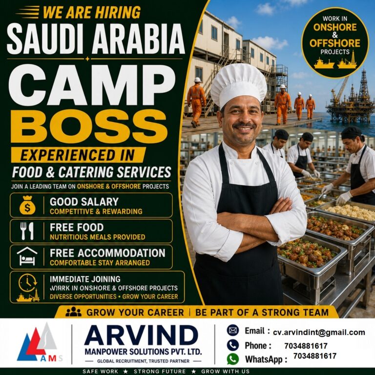 Camp Boss Jobs in Saudi Arabia 2026 – Offshore & Onshore Catering Projects | Apply Now