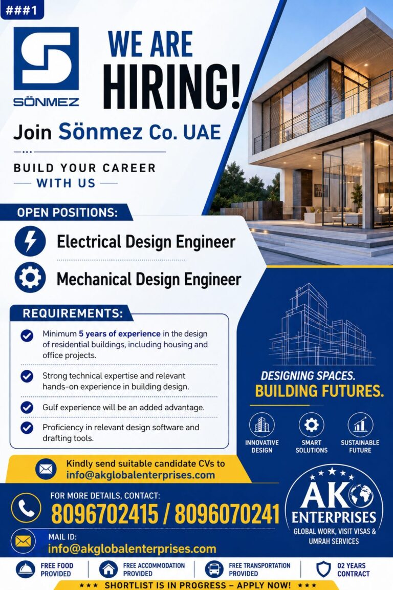 Sönmez Co. UAE Recruitment 2026 – Electrical & Mechanical Design Engineer Jobs | Apply Now