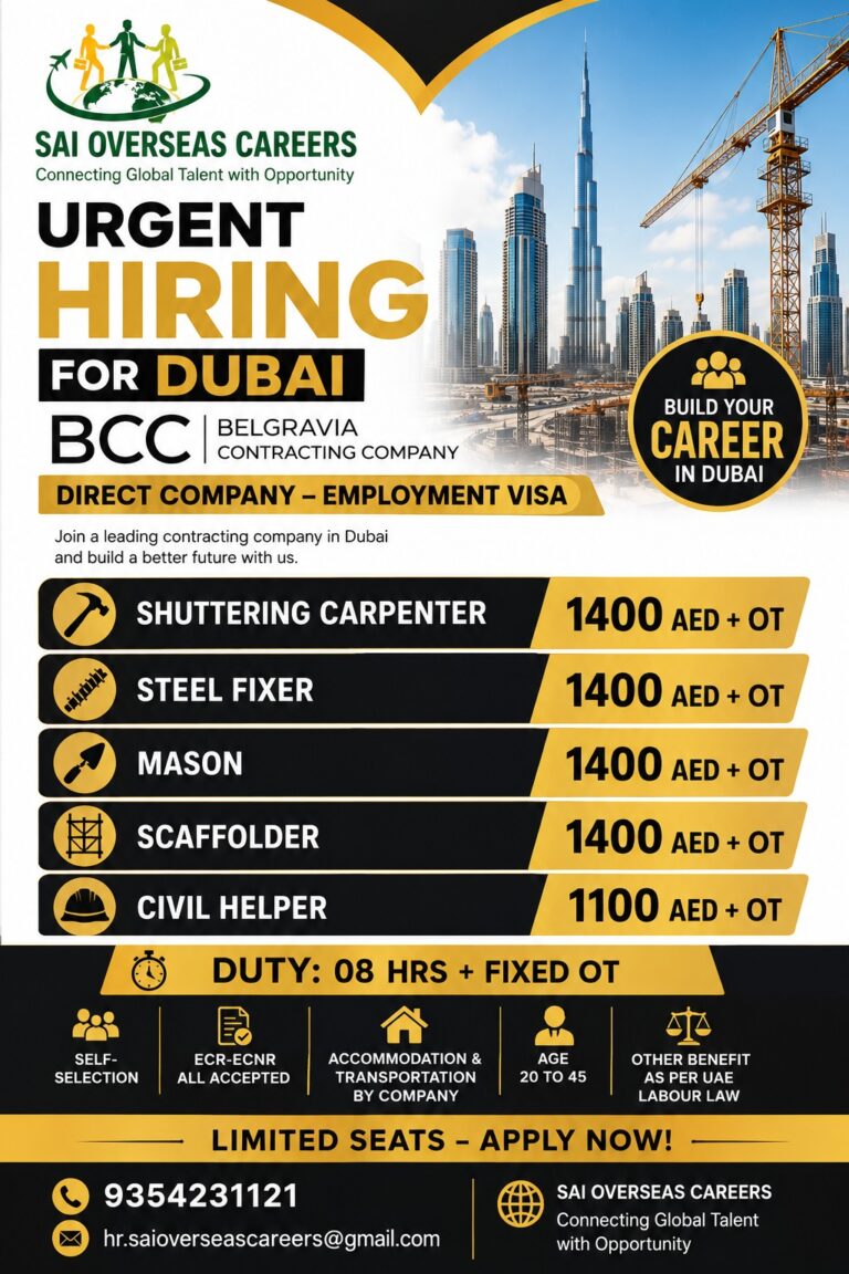 Urgent Hiring for Dubai – BCC Belgravia Contracting Company | Direct Employment Visa 2026