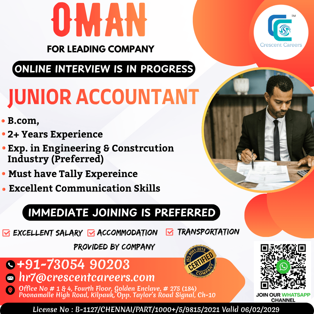 Junior Accountant Jobs in Oman – Online Interview | Apply Now