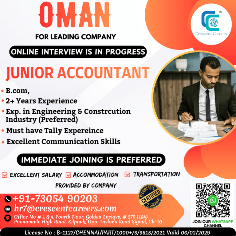 Oman Junior Accountant Jobs 2026 | Online Interview | Immediate Joining