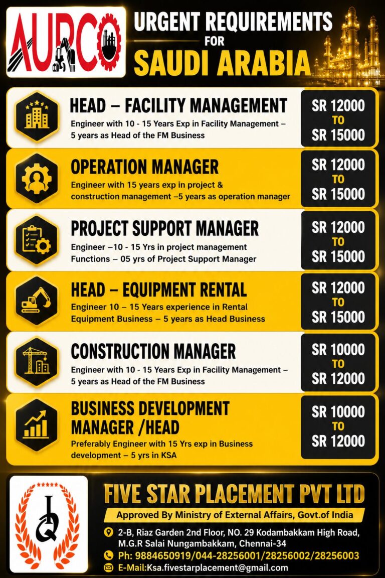 Saudi Arabia Urgent Facility Management & Construction Jobs 2026 | High Salary Opportunities