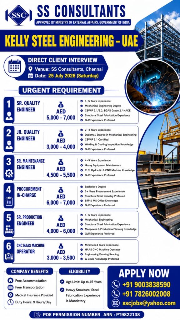 Kelly Steel Engineering UAE Jobs 2026 – Direct Client Interview | Apply Now 1 Kelly Steel Engineering UAE Jobs 2026 – Direct Client Interview | Apply Now