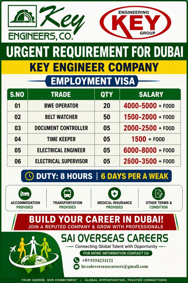 Key Engineers Co. Dubai Jobs 2026 – Urgent Employment Visa Vacancies | Apply Now