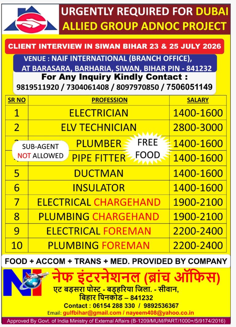 Allied Group ADNOC Project Jobs in Dubai 2026 – Client Interview on 23 & 25 July | Free Food, Accommodation & Transport