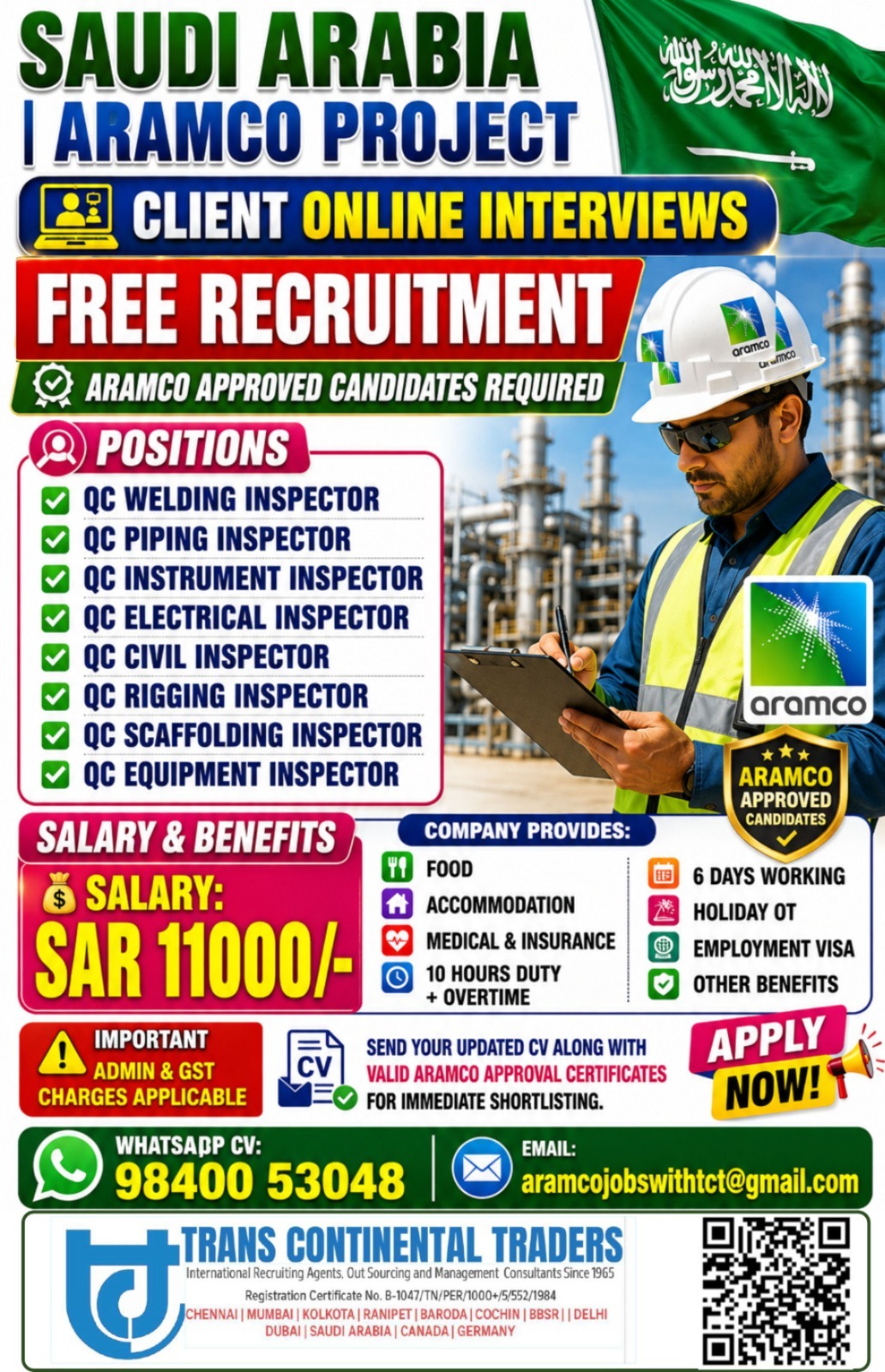 Saudi Arabia Aramco Project Jobs 2026 – Free Recruitment | Client Online Interviews | Salary Up to SAR 11,000