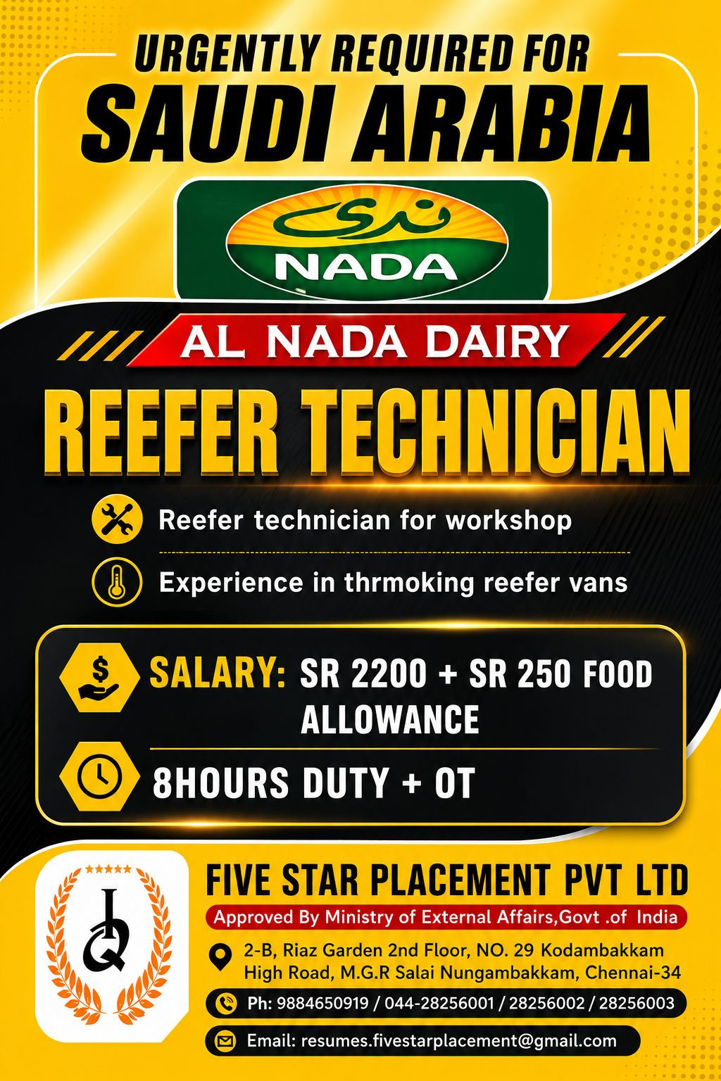 Reefer Technician Jobs in Saudi Arabia 2026 – Al Nada Dairy | Apply Now