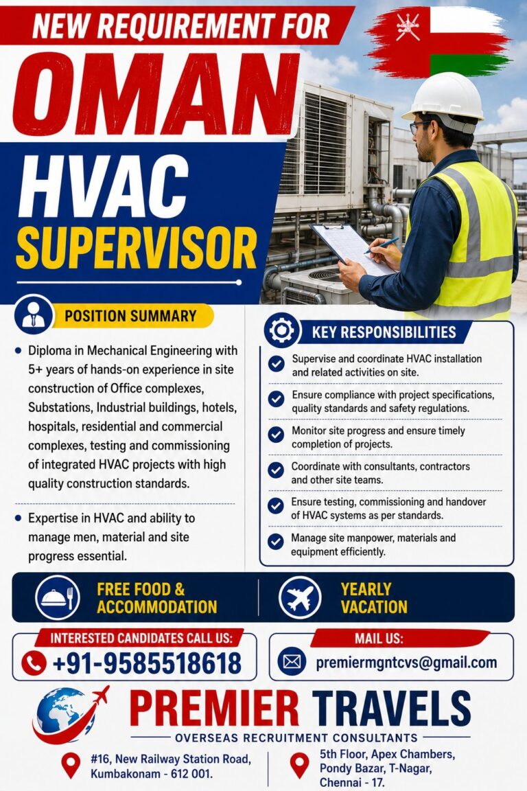 HVAC Supervisor Jobs in Oman 2026 | Free Food & Accommodation | Apply Now