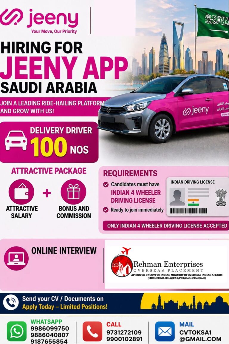 Jeeny App Saudi Arabia Hiring Delivery Drivers – 100 Vacancies | Online Interview