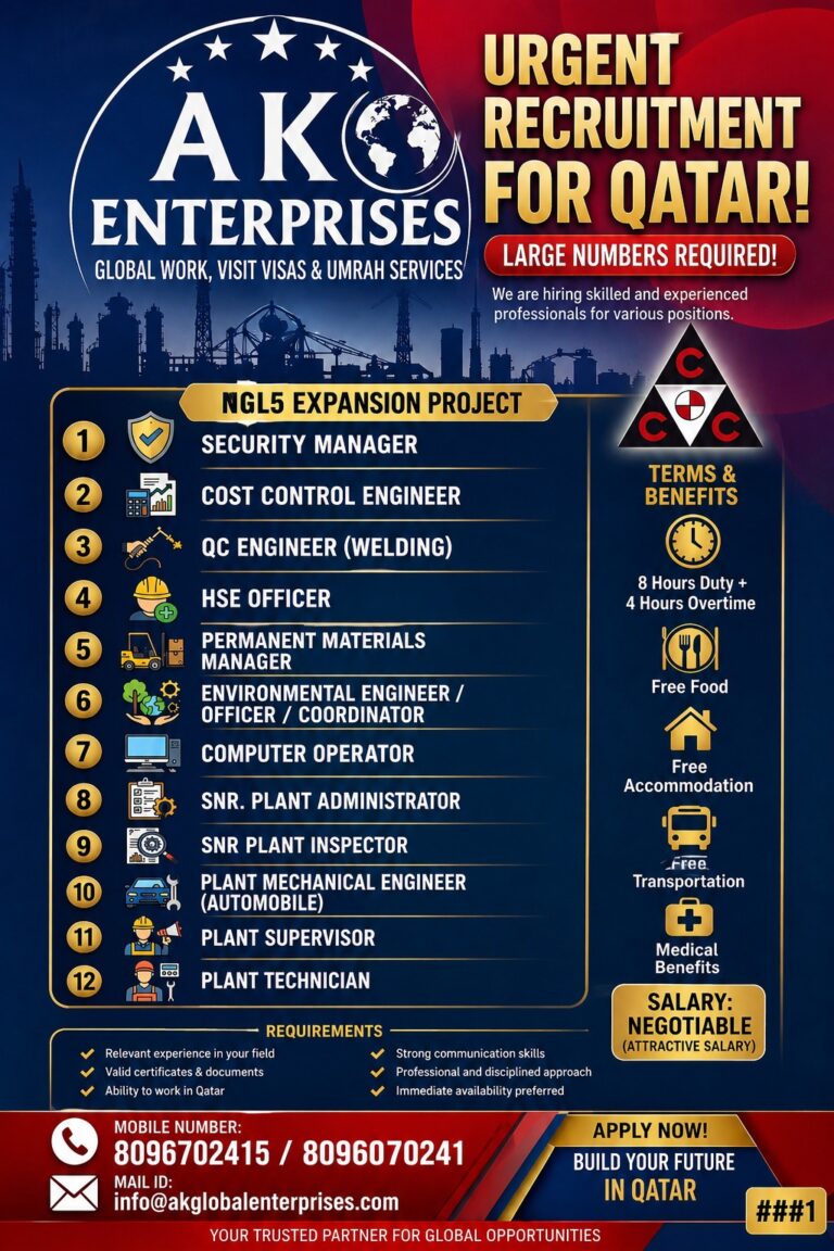 Qatar NGL5 Expansion Project Jobs 2026 – AK Enterprises | Apply Now