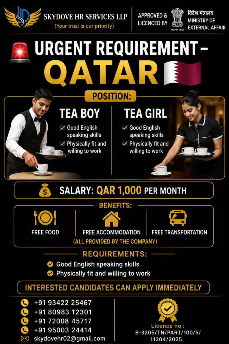 Tea Boy & Tea Girl Jobs in Qatar – Apply Now | Free Food, Accommodation & Transportation