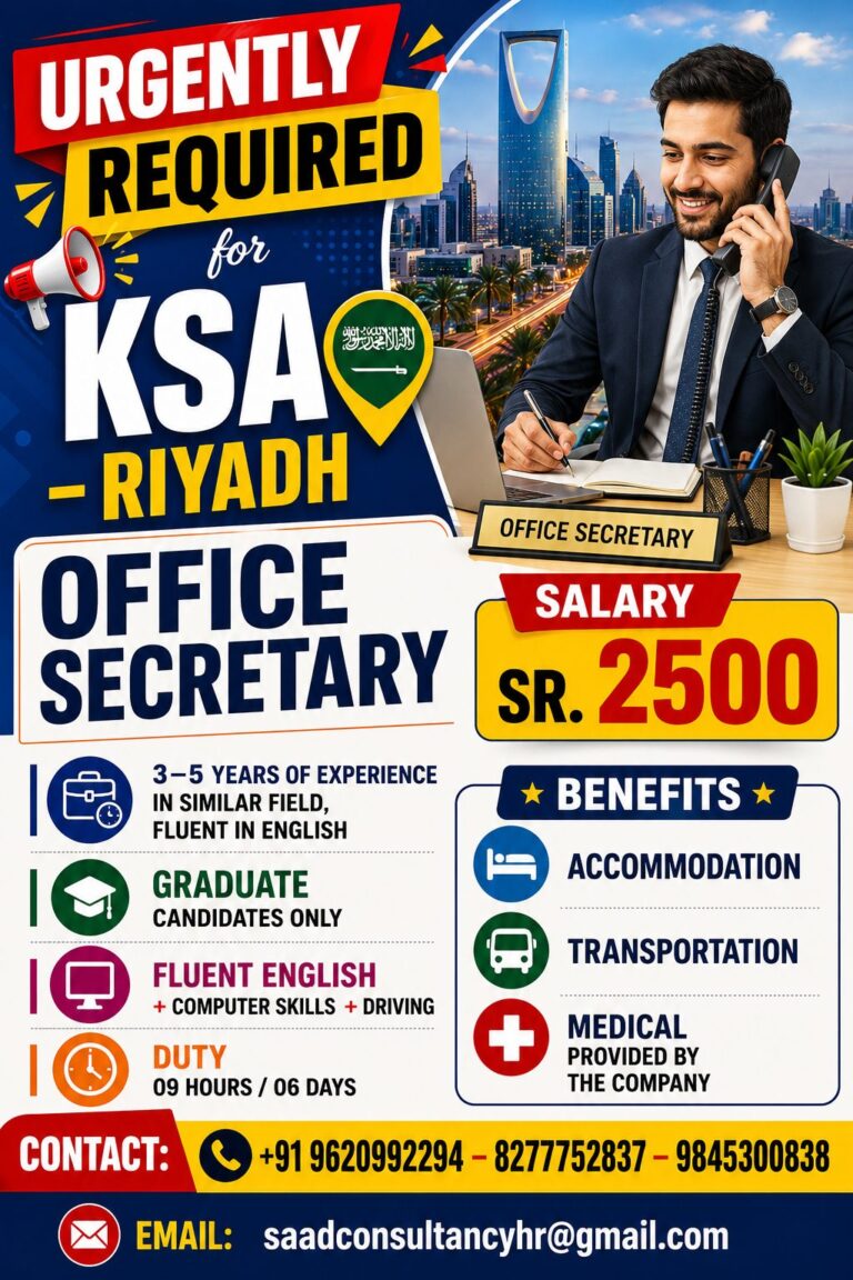 Office Secretary Jobs in Riyadh, Saudi Arabia – Apply Now