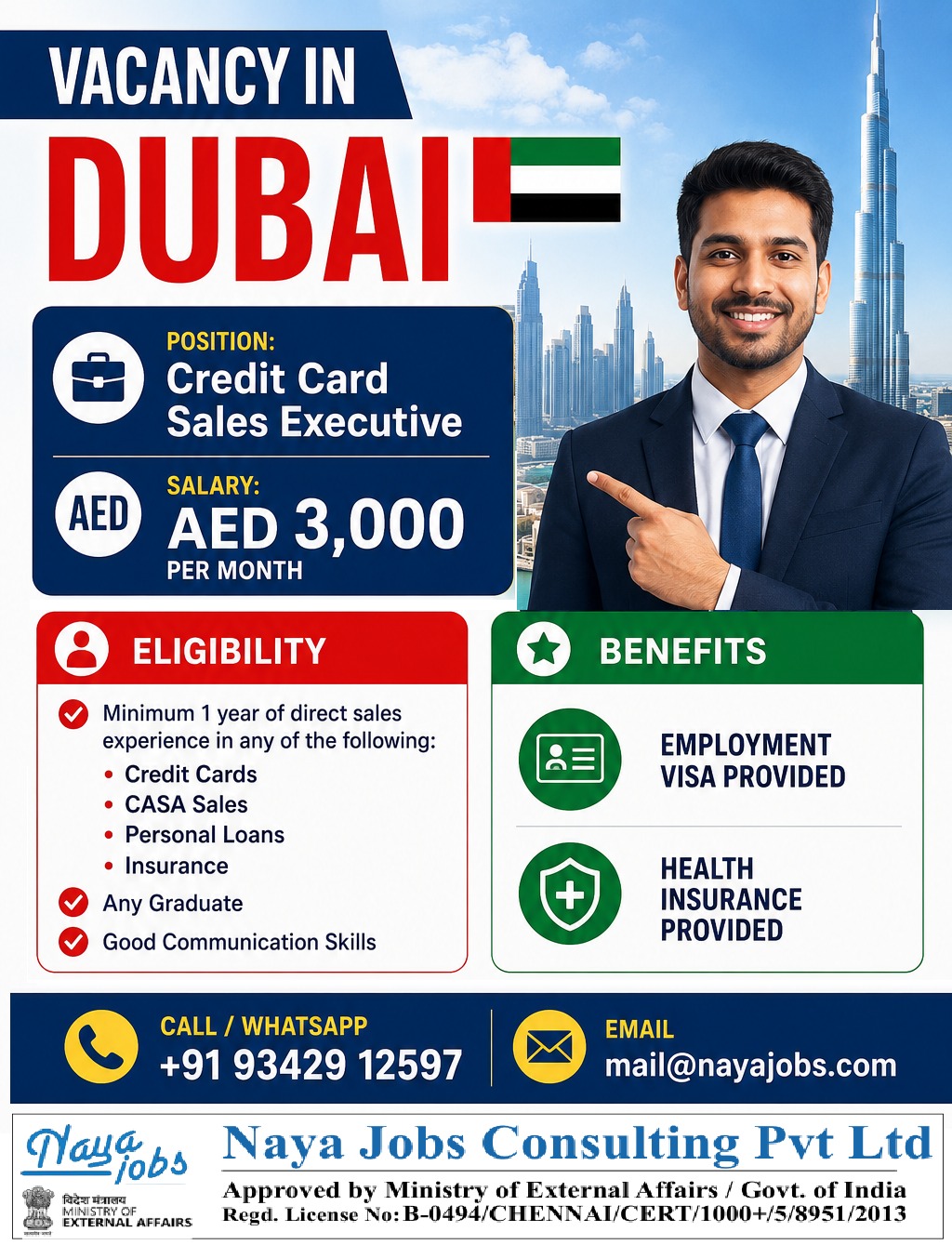 Credit Card Sales Executive Jobs in Dubai 2026 – Apply Now | AED 3,000 Salary + Visa