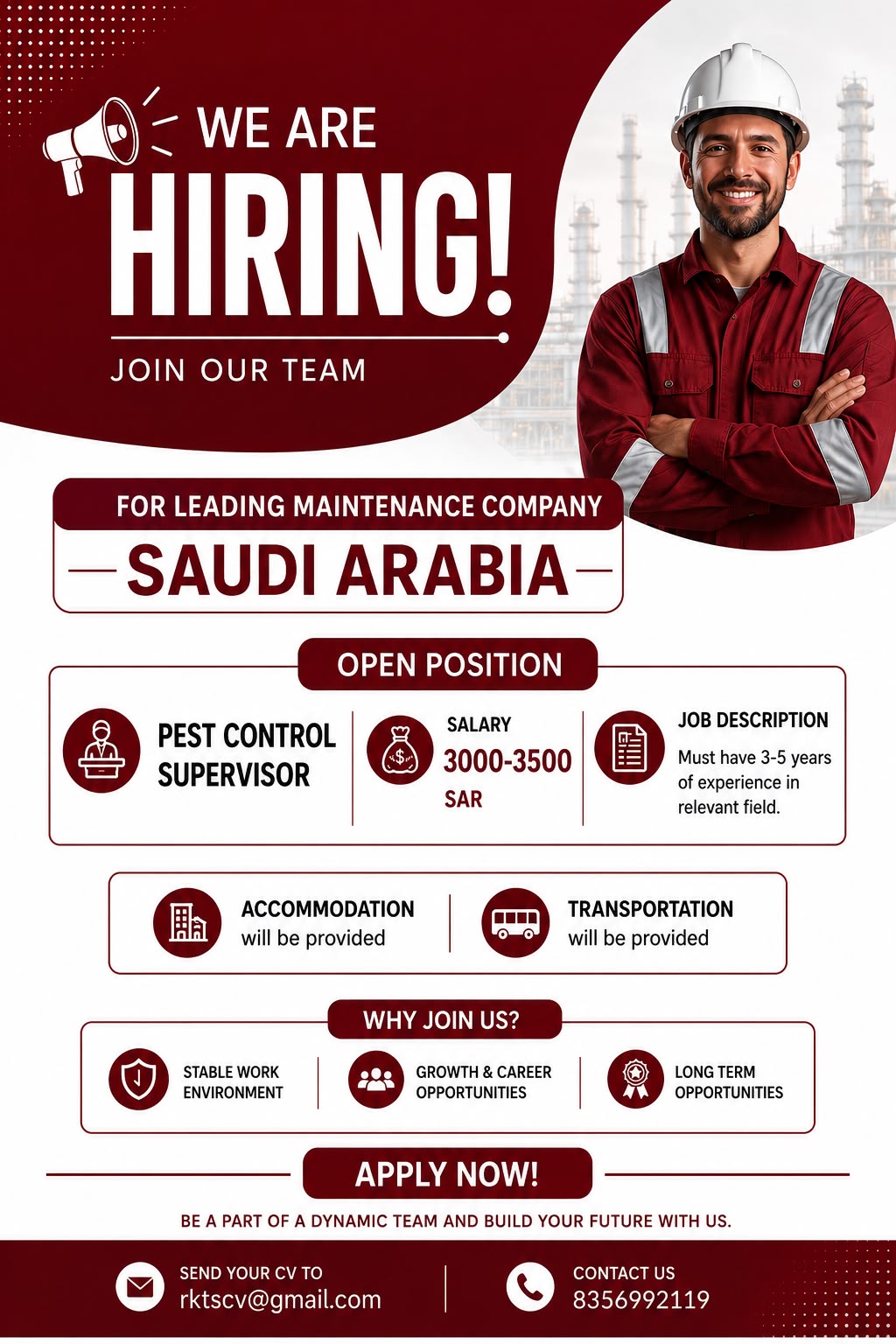 Pest Control Supervisor Jobs in Saudi Arabia 2026 | Salary Up to 3,500 SAR | Apply Now