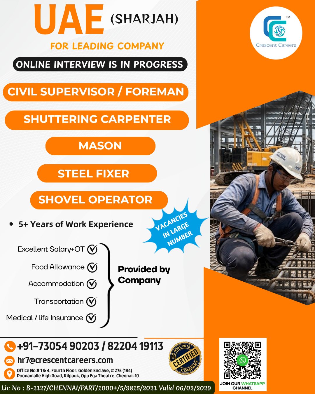 UAE (Sharjah) Construction Jobs 2026 – Online Interview | Civil Supervisor, Mason, Steel Fixer & More