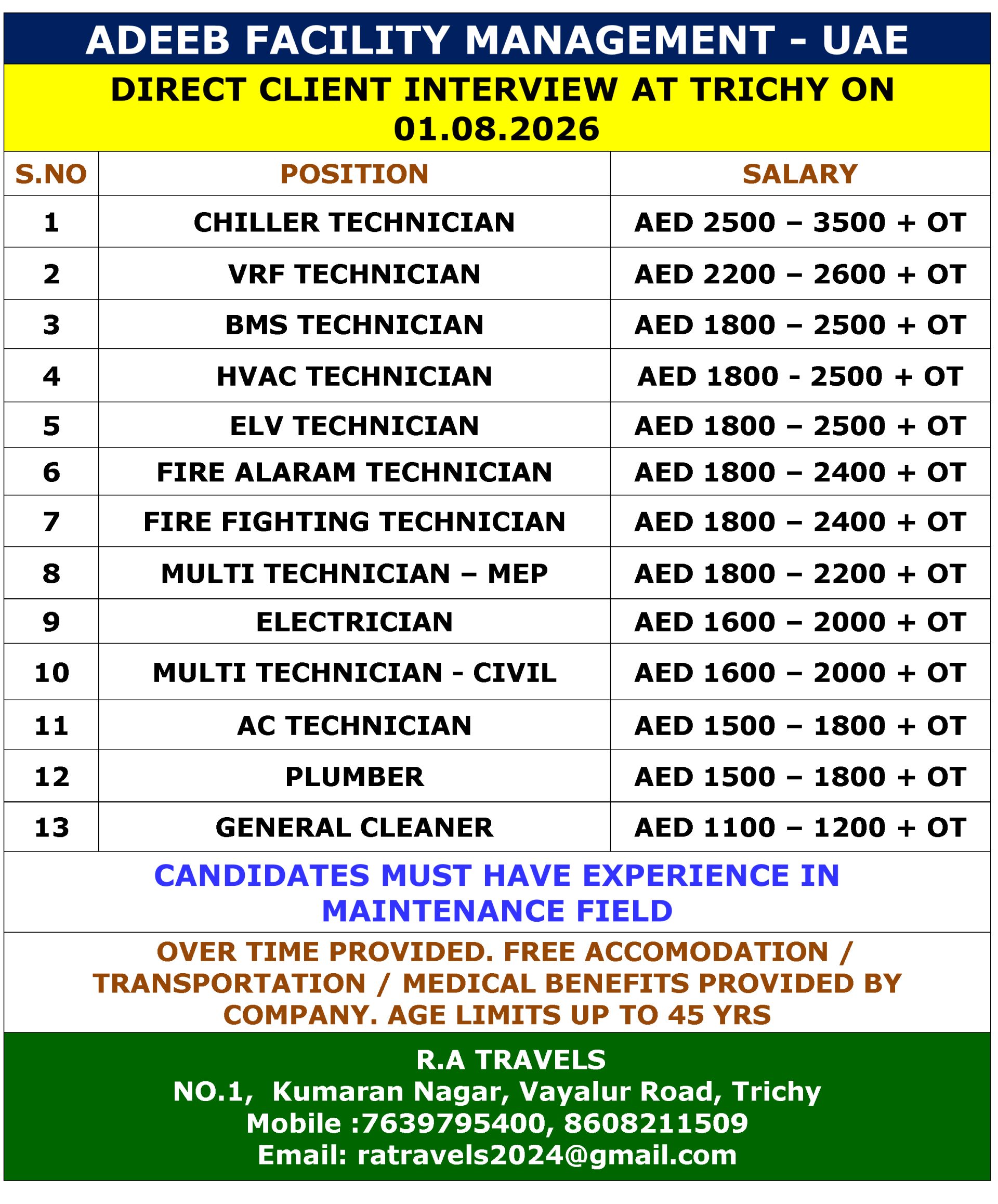 ADEEB Facility Management UAE Jobs 2026 | Direct Client Interview at Trichy | Apply Now