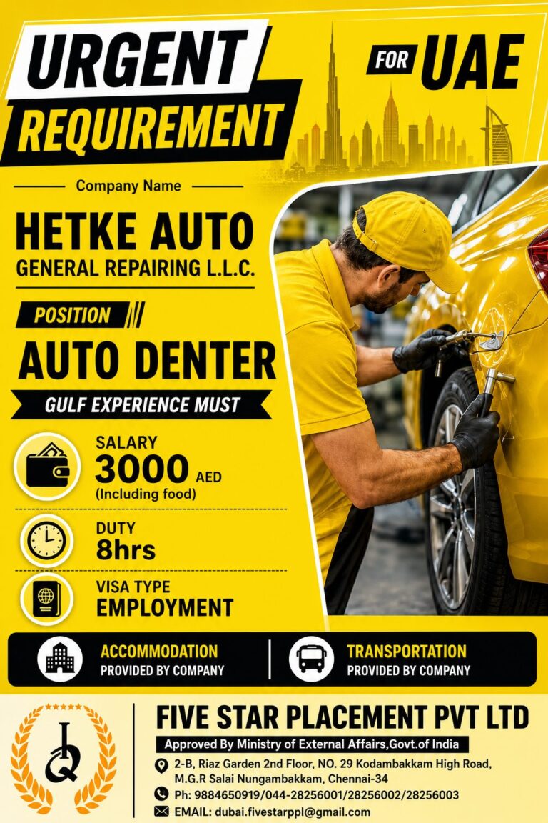 Auto Denter Jobs in UAE 2026 | Hetke Auto General Repairing L.L.C. | Salary AED 3000
