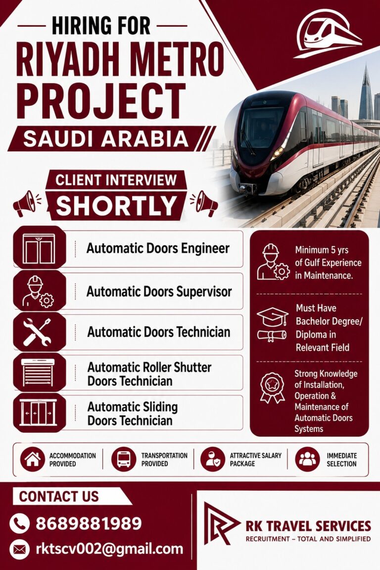 Riyadh Metro Project Jobs in Saudi Arabia 2026 – Client Interview Shortly | Apply Now